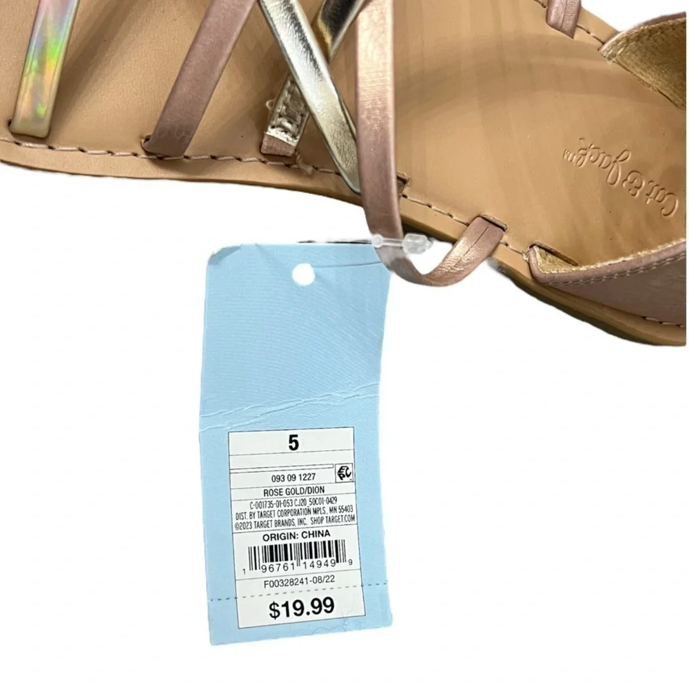 Cat & Jack Girls Metallic Rose Gold Dion Zipper Ankle Strap Sandals - Size 5